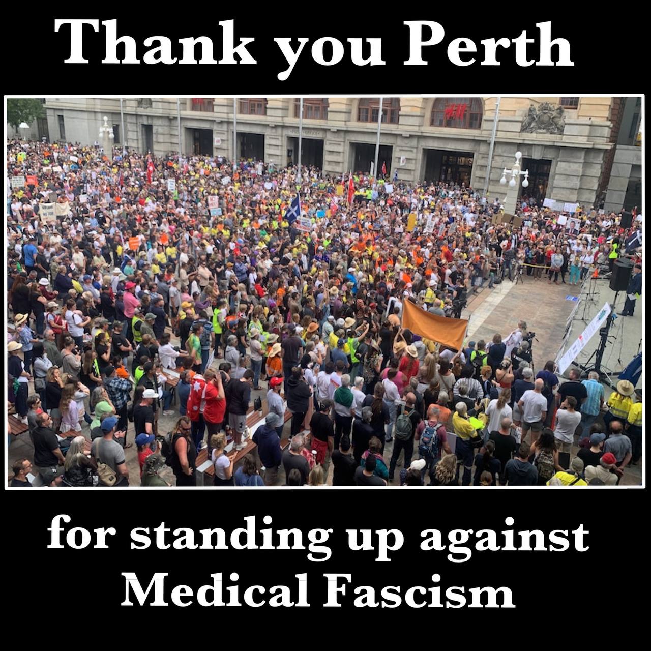 Hugh crowd in Perth, WA demonstrating agsinst Vaccinations Masks